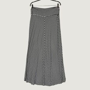 Merona Black White Striped Chevron Maxi Skirt XL Foldover Waist Rayon Stretch